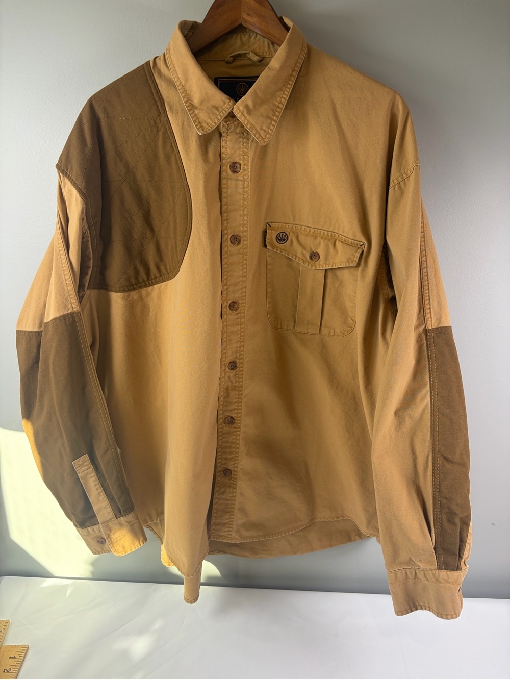 Beretta Khaki & Brown Shooting Shirt Button Up Long Sleeve Men's 2XL